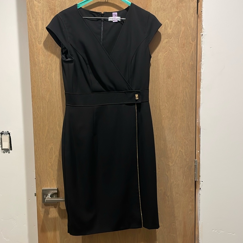 Calvin Klein “Little Black Dress” with gold zipper